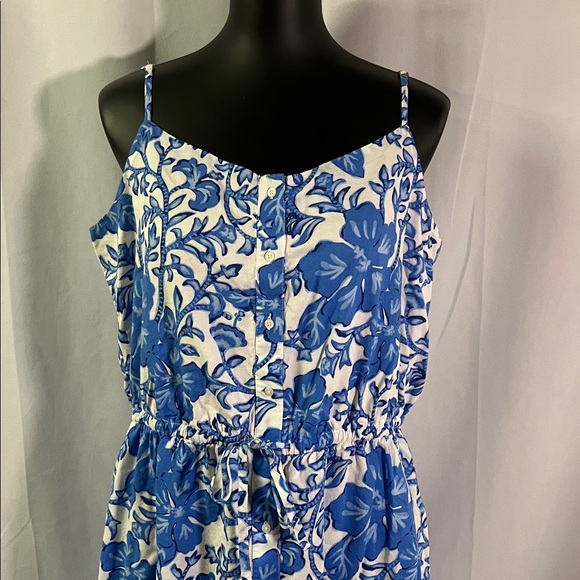 Vineyard Vines Tide Blue Floral Print Sleeveless Ruffle Hem Midi Dress - Picture 5 of 16